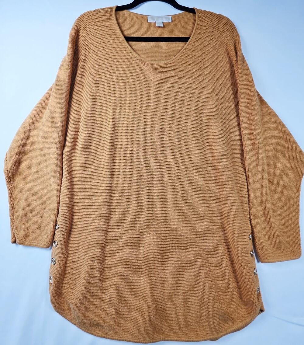 Women's Michael Kors waffle-knit mustard yellow tunic sweater Size XL